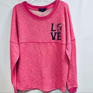 Derek Heart Graphic LOVE Long Sleeve Pullover Sweater Small